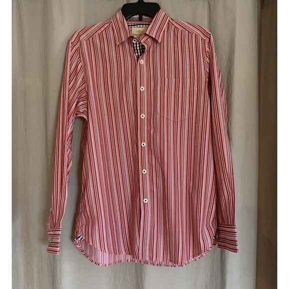 Tommy Bahama Jeans Red Orange Striped Cotton Button Up Shirt Men’s Size Small - Picture 6 of 12